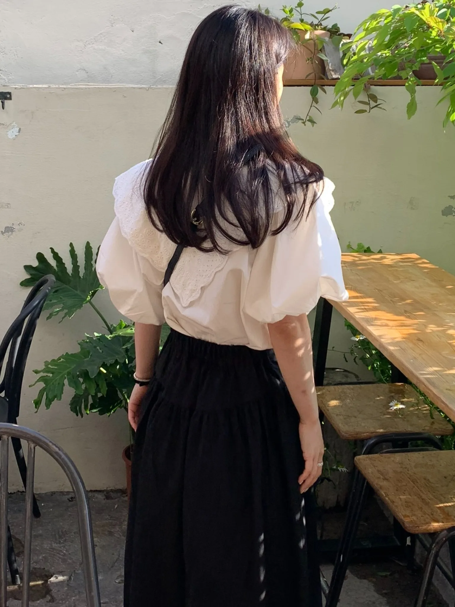 Set Rok Vintage Pinggang Tinggi Bubble Sve Wanita Cantik Pakaian Agel Modis Kerah Besar Musim Panas