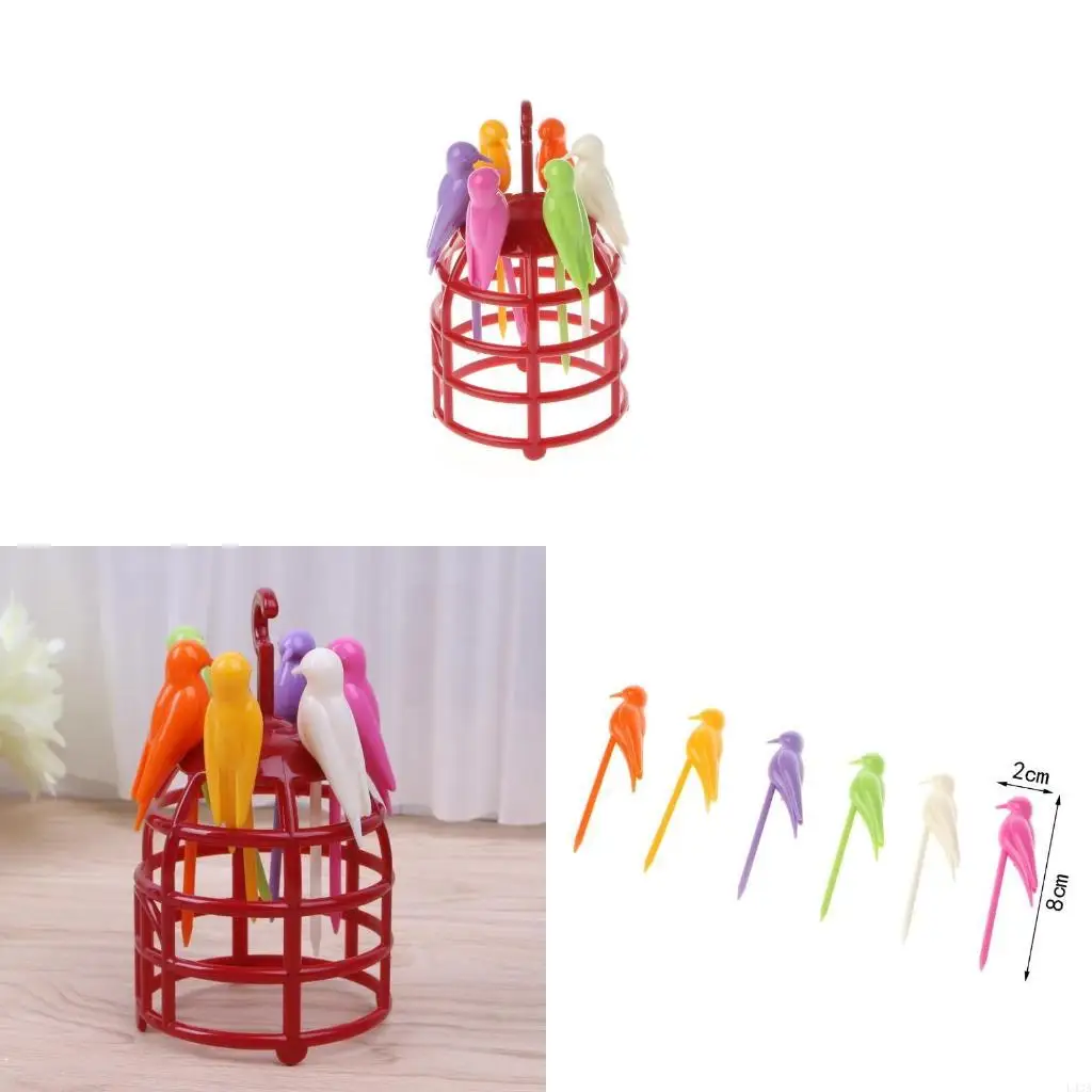 L43A 6 Pcs for Creative Birdcage Fruit Fork Toothpick Plastic Stand Holder