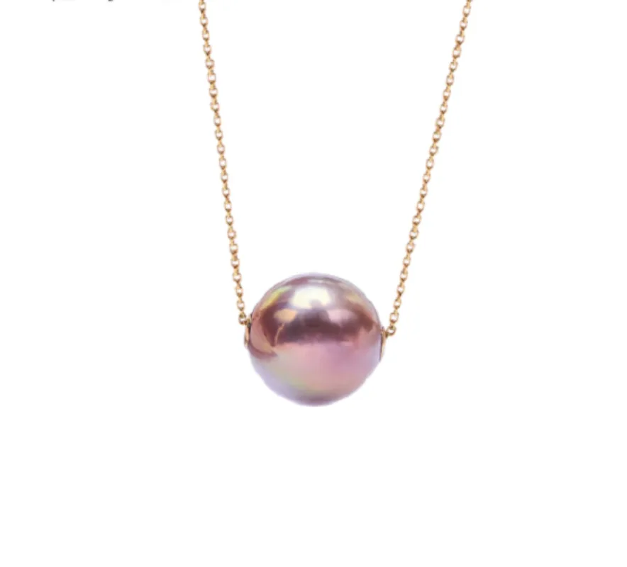 

Роскошное ожерелье с подвеской из натурального розового, фиолетового золота 13-14 мм, круглое жемчужное ожерелье, женские украшения, подарок на свадьбу, серебро 925 пробы 635AAA