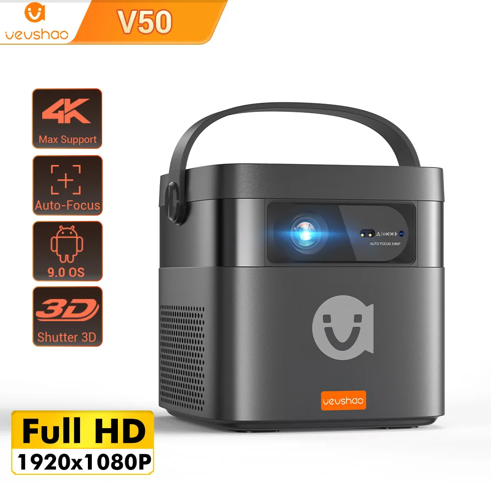 Vevshao V50 3D Portable Mini Projector 4K HD LED WiFi 1080P Movies Video DLP Home Theater Projectors With 15000mAh Battery