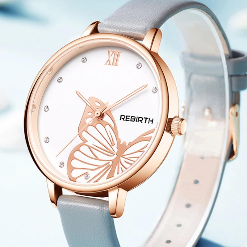 Rebirth Silver Brand Leather Watch Luxury Classic Wrist Watch Fashion Casual Quartz Wristwatch High Quality Women Watches