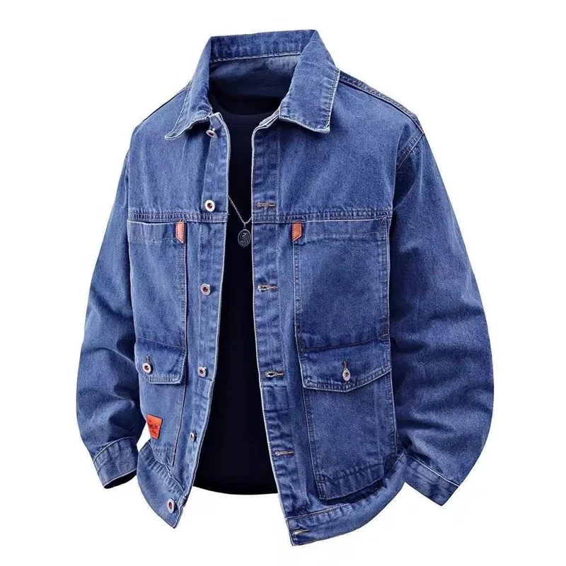 

Men's Workwear Denim Jaet Thin Wear Resistant Autumn Winter Top for Welding Site Labor Protection Casual Loose Fit Long Sve