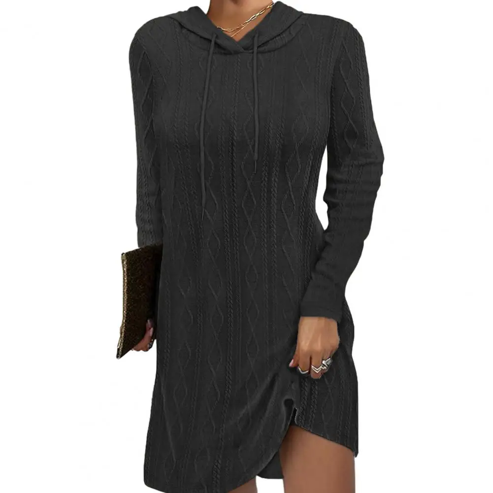 Women Autumn Hooded Dress Long Sleeve Geometric Texture Solid Color Knitted Elastic Mini Dresses for women vestidos para mujer