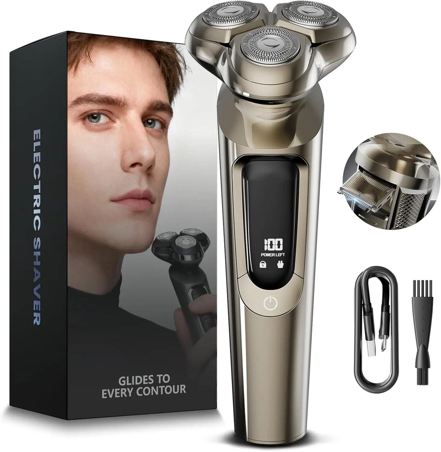

Electric Razor for Men with 3D Flex Blades, Pop-Up Trimmer,Type-C Quick Charge, LED Display, Travel Lock, Wet & Dry Shave