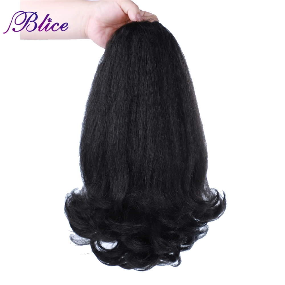 Blice Synthetic Ponytail Hair Extensions Kinky Straight Curly End Drawstring HairPieces With Two Combs Warp Ponytails