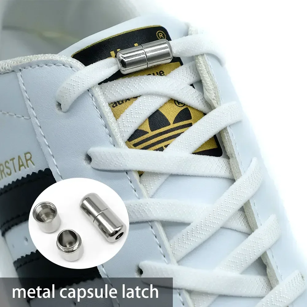 Elastic No Tie Shoelaces Flat Laces with Metal Lock for Sneakers Easy to Wear for Kids and Adults