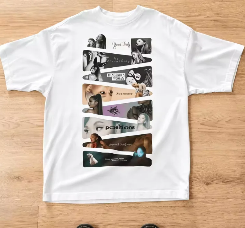2026 Summer Ariana Grande Albums Timeline Shirt Unisex Oversized Fan Gift Shirt Men Women Cotton Y2K Gothic Clothing Shirt