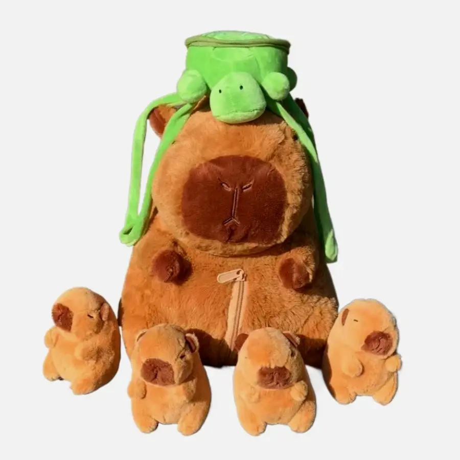 Capivara conjunto de brinquedos de pelúcia mamãe com 4 bebê capibara plushie boneca animal de pelúcia travesseiro tartaruga mochila brinquedos do miúdo presente de natal