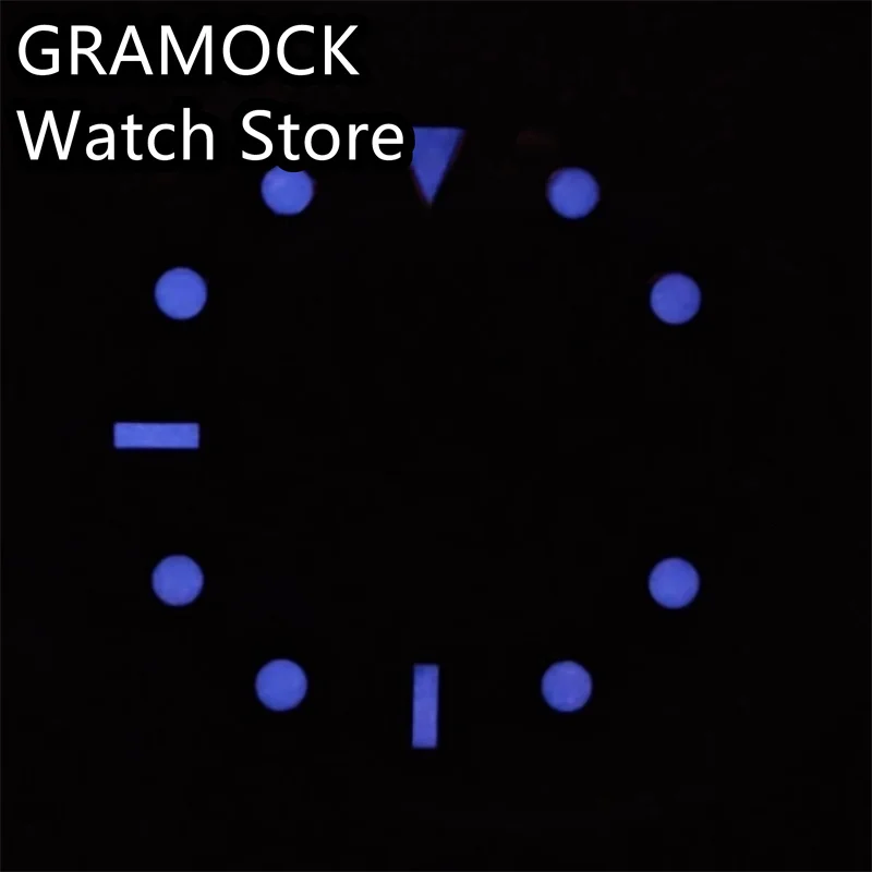 GRAMOCK 29mm Glossy Watch Dial Blue/Green Luminous With Green Red Blue Orange GMT Text Fit NH34 Movement