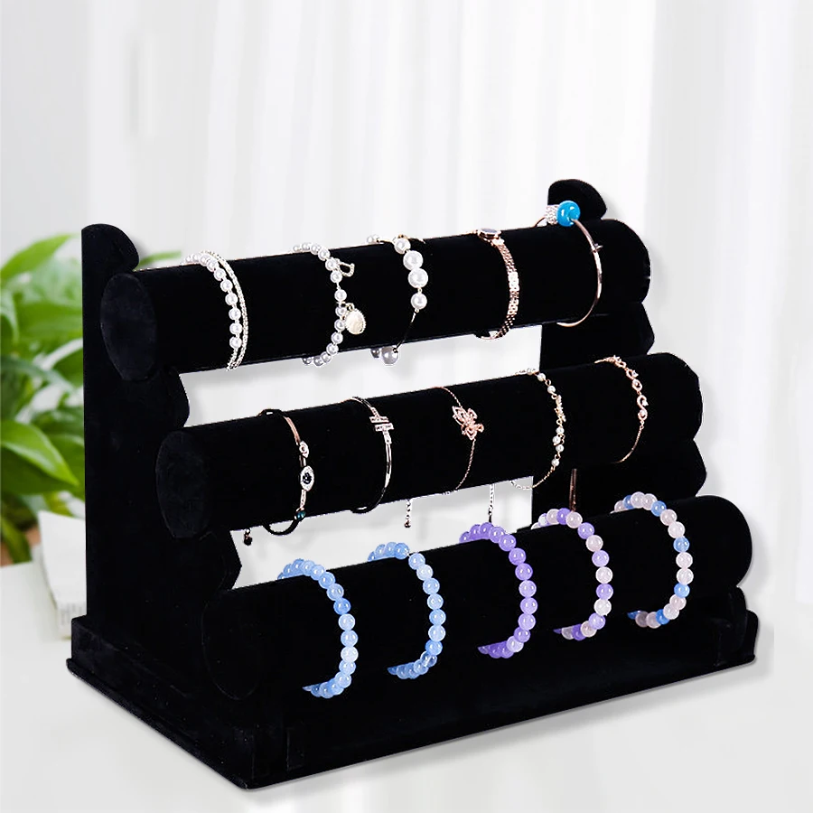 

three-layer flannelette bracelet display stand, suitable for a variety of scenes of bracelet storage and display jewelry boxes