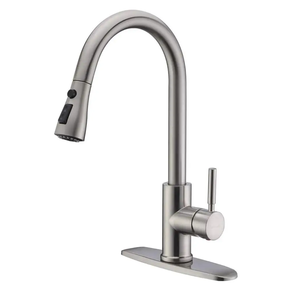 

Single Handle High Arc Brushed Nickel Pull Out Kitchen Faucet,Single Level Stainless Steel Kitchen Sink Faucets with Pull Down S
