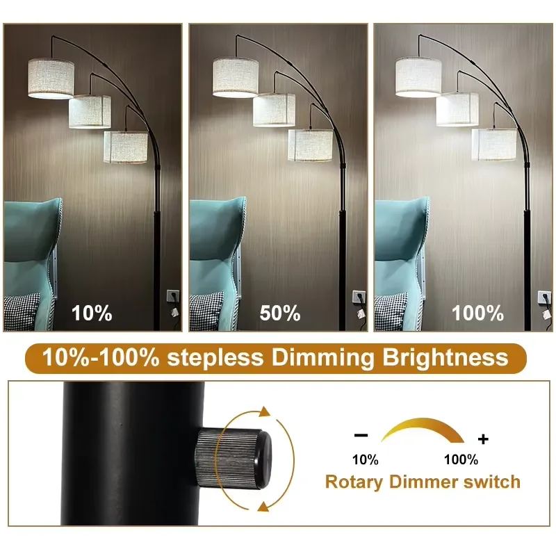 Rotatable Metal Pole Floor Lamp E26 Touch Heavy Duty High CRI 90 Dimmable
