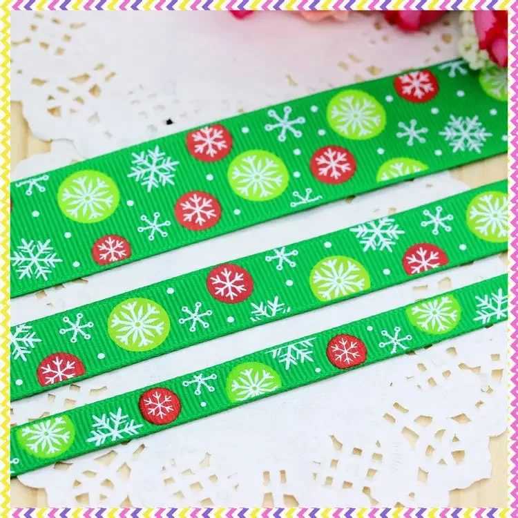 DHK 5 yards Christmas snow 3 size options printed grosgrain ribbon headwear hair bow diy party decoration wholesale OEM C1451