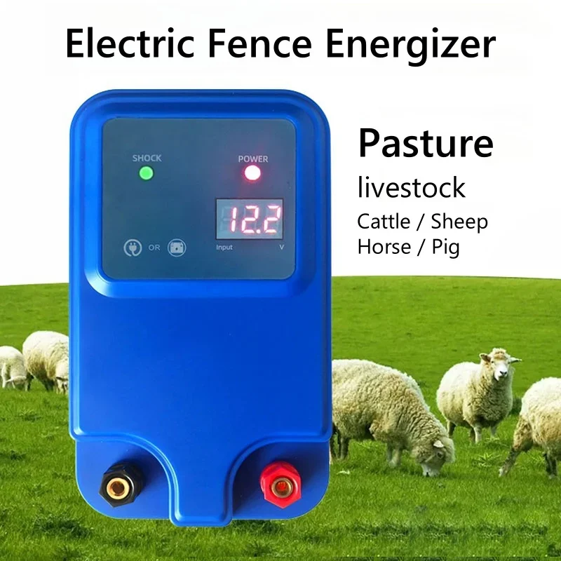 Energizador de valla eléctrica de 10KM para animales, ganado, ovejas, pollo, granja, dispositivo de pulso, Kit de equipo eléctrico de pastor, 12V