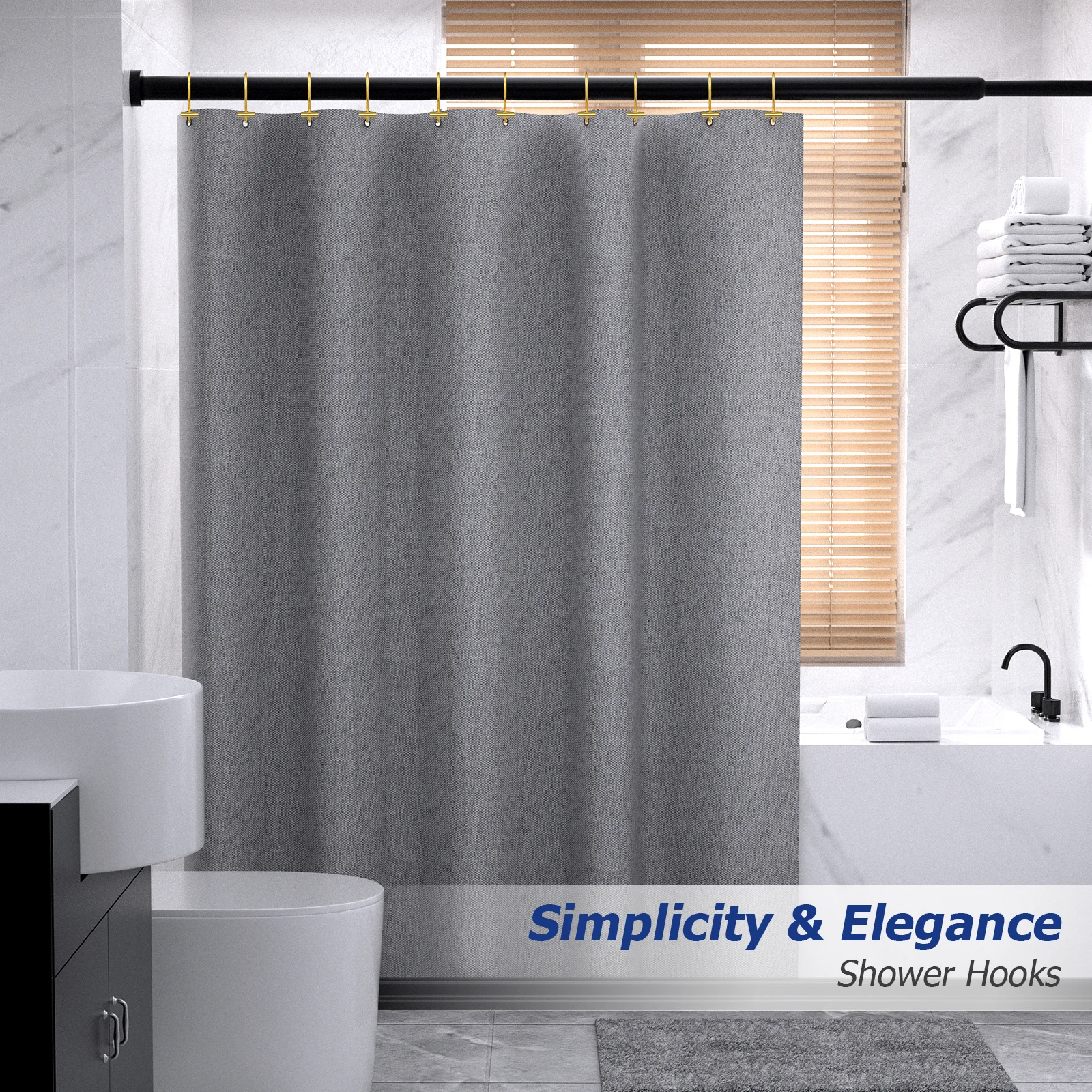 

12 Pcs Black T Hooks Durable Shower Curtain Rings Hooks For Hanging Bathroom Accessories Strong Load Bearing