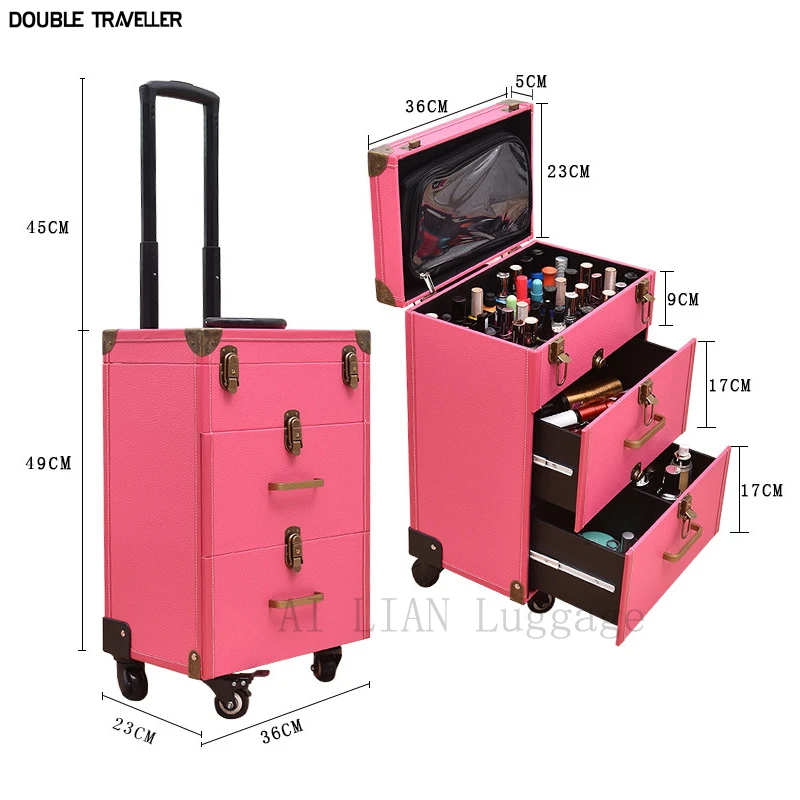 travel luggage Multi-layer Beauty make up bag box Suitcase capacity Cosmetic case Rolling Luggage Nail salon makeup trolley case