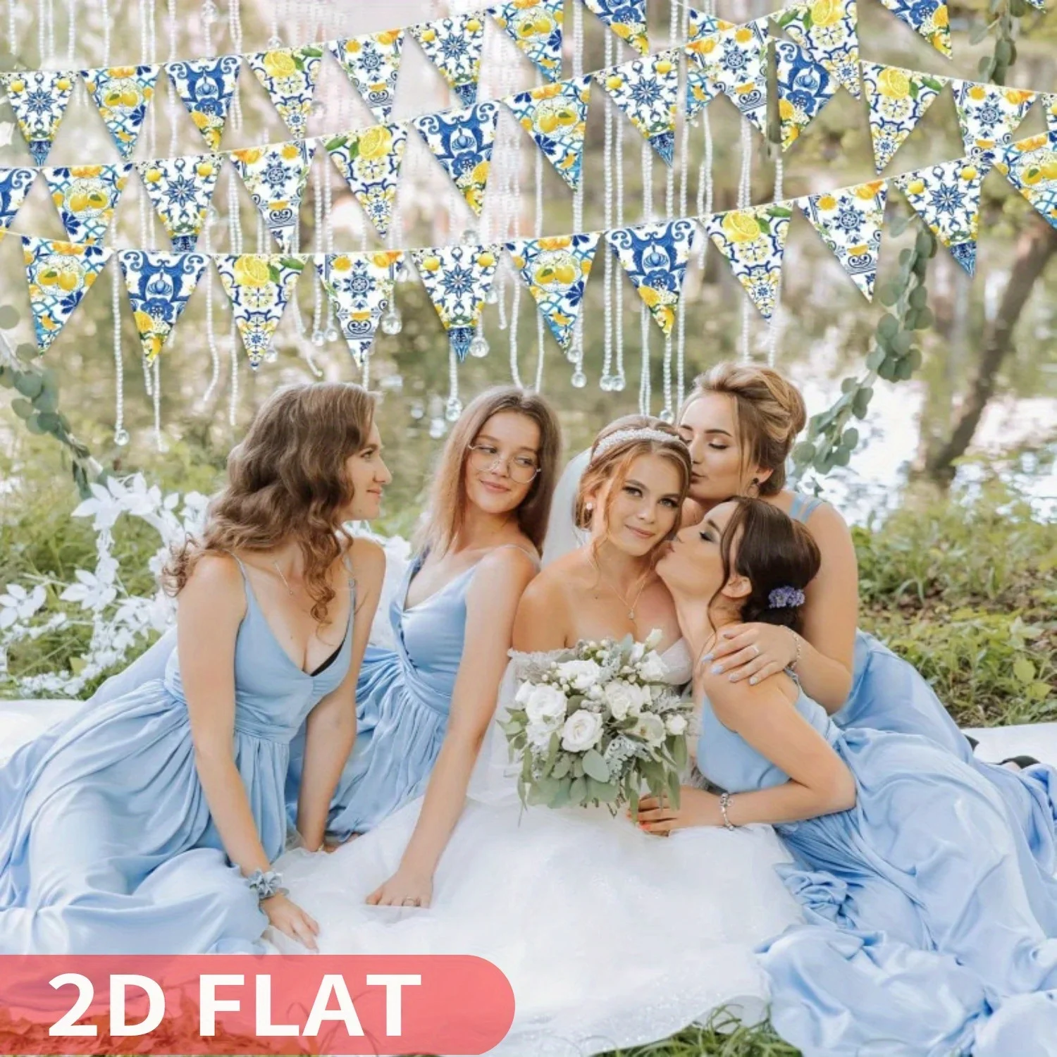 12pcs Blue Tiles Lemon Bunting Banners, Party banner Pennant Flags
