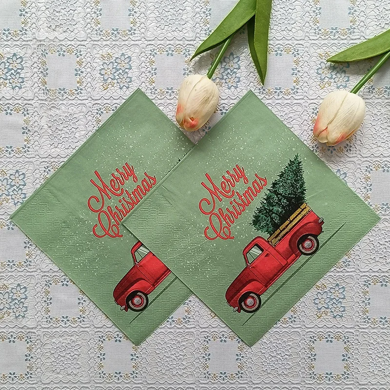 20pcs/Pac 33cm 2-Ply Green Printed Napkins Red Truck Christmas Collection Party Disposable Paper Placemats Butterfly Bart Paper