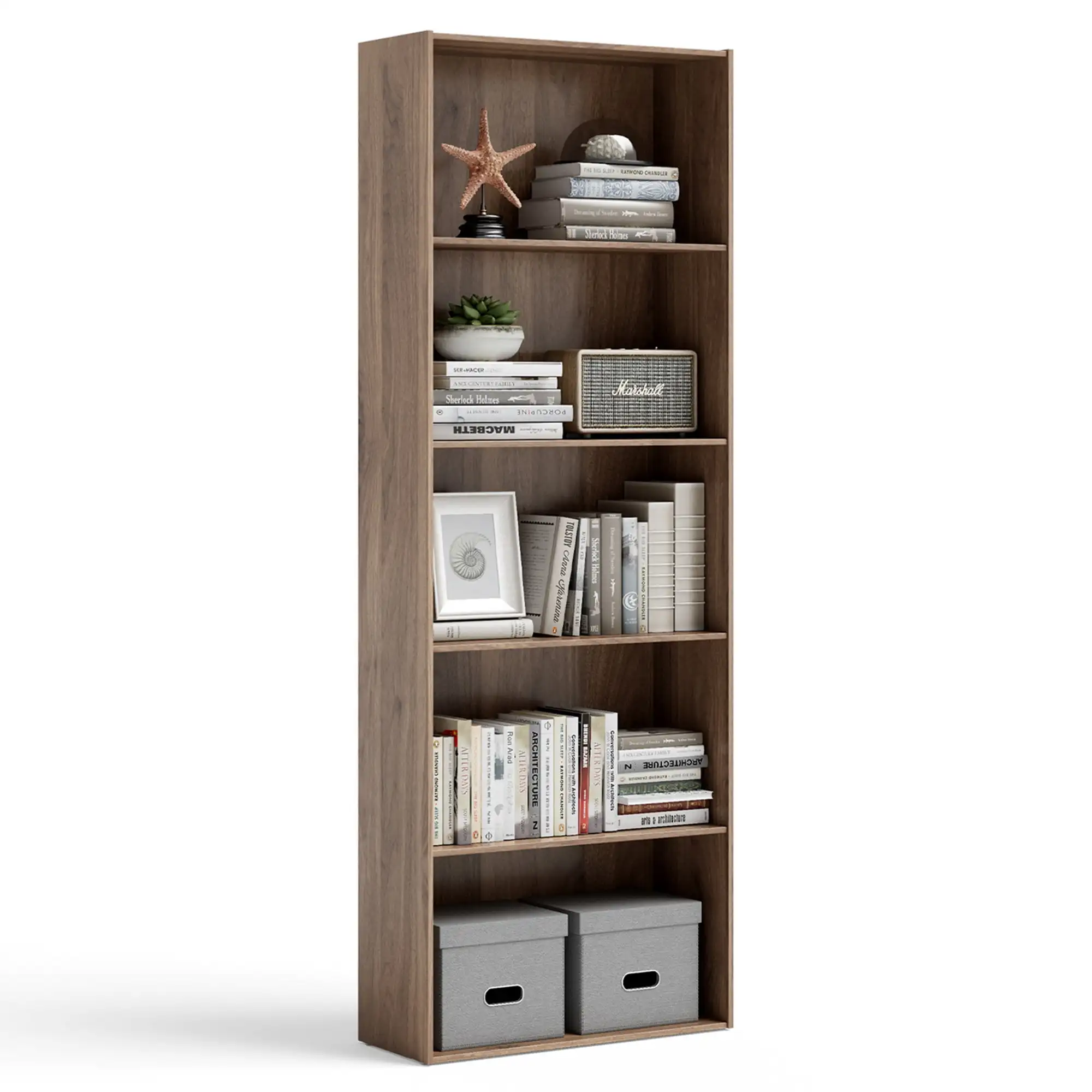 

5-Shelf Storage Bookcase Stand Modern Multi-Functional Display Cabinet Walnut