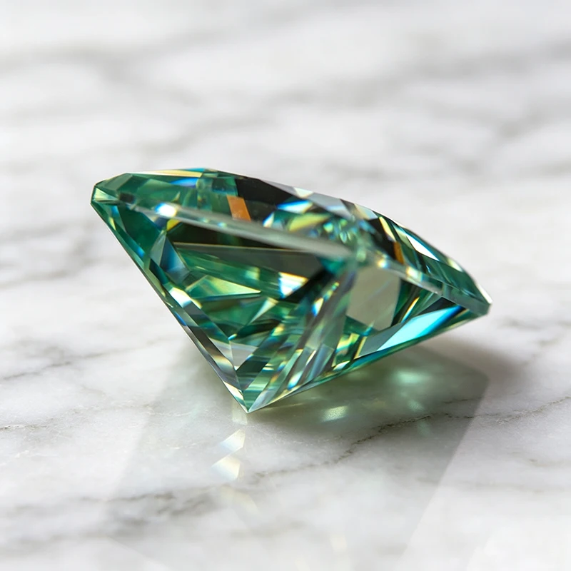 Moissanit-Stein im Princess-Schliff, natürlicher gelb-grüner Edelstein für DIY-Schmuckherstellung, besteht den Diamanttest mit Zertifikat. – Detail 4