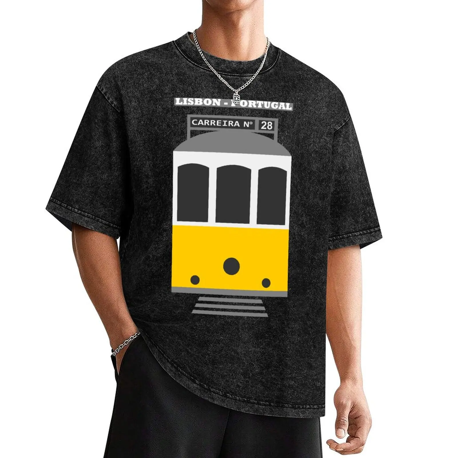 Lisbon tram - Elétrico de Lisboa - Carreira 28 (with city name, on black) T-Shirt boys animal print men t shirt