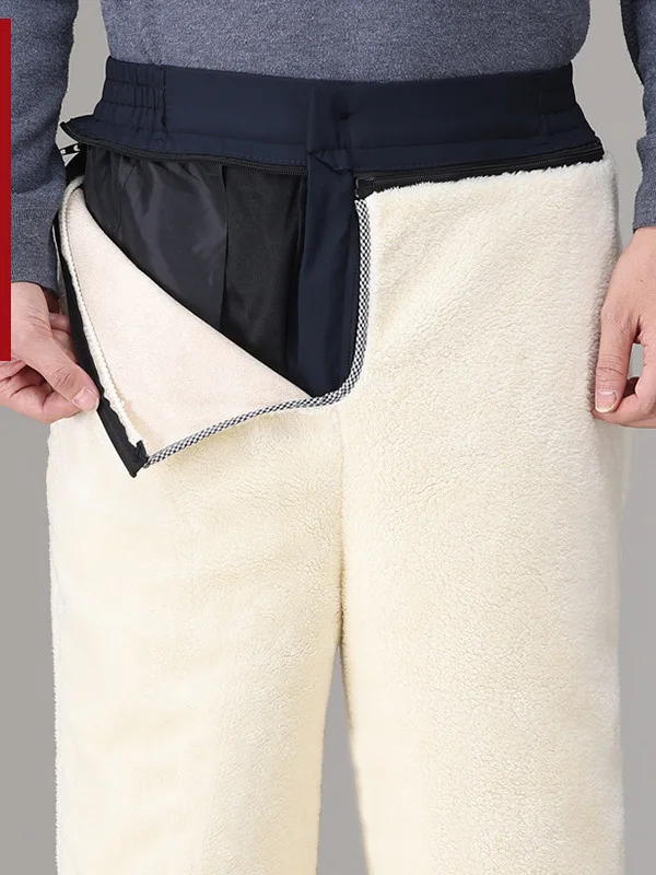 

Thiened Fce Men's Cotton Pants Winter Outdoor Wear High Waist Straight Leg Warm Trousers for ly Autumn Winter