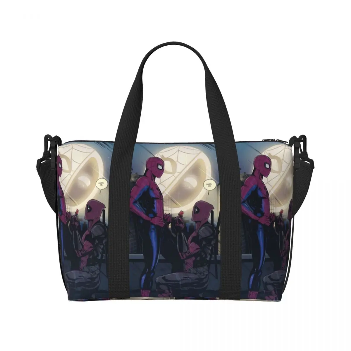 Custom Deadpool Marry Me Beach Tote Bag for Women Extra Large Gym Carry On Travel Shopping Bags