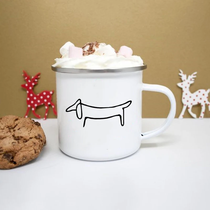 I Love Dachshunds Print Mugs Creative Coffee Cocoa Cup Drinks Dessert Breakfast Milk Cup Enamel Mugs Handle Drinkware Best Gifts