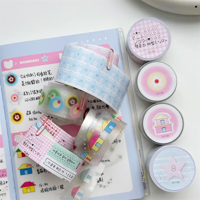 Kawaii 3M DIY ręczna taśma do namiotu naklejka Kpop dekoracyjne naklejki Cute Cartoon szkolne artykuły papiernicze