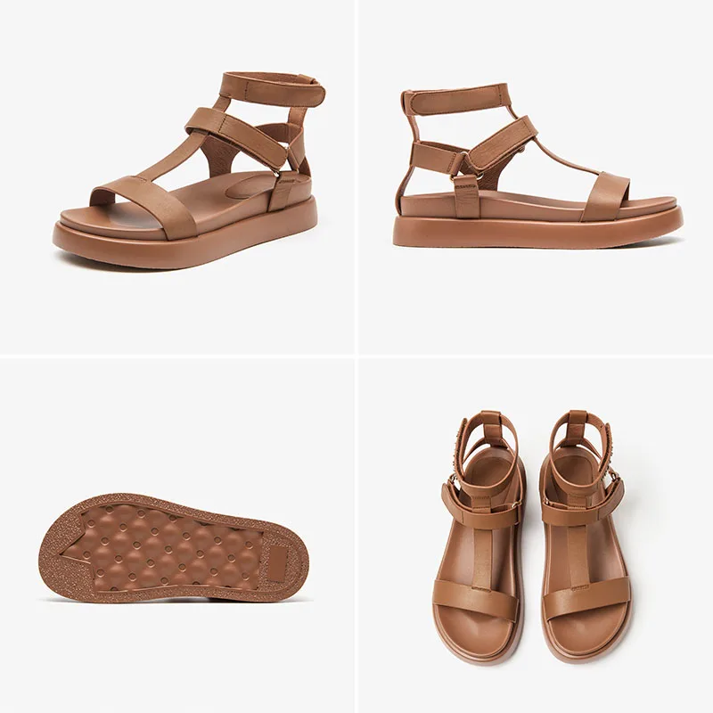 BeauToday-Sandalias de gladiador para mujer, zapatos de piel de becerro con punta abierta y Correa en forma de T, zapatos de verano hechos a mano,