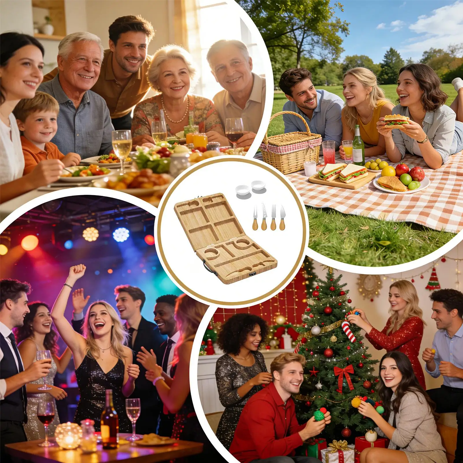 

Cheese Board Foldable Meat Platter Kitchen Gadget Meat Cheese Tray Platter For Indoor Table Fireplace Living Room Restaurant