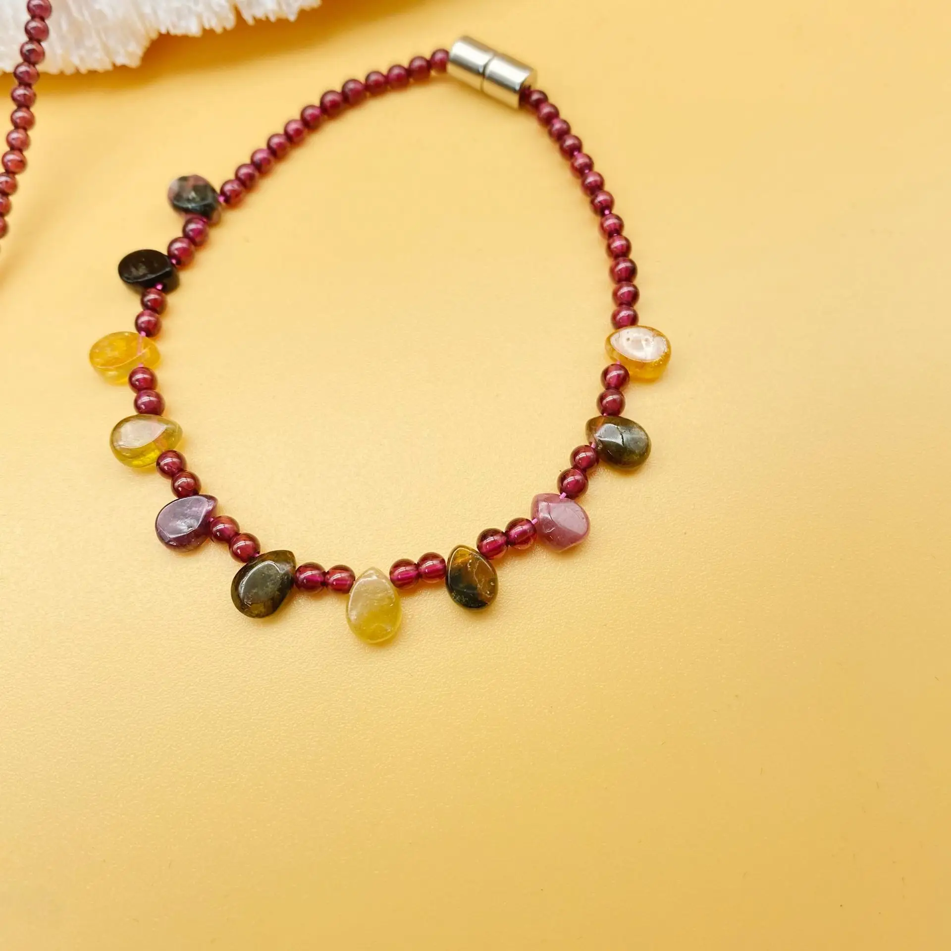 Natural garnet set, water drop tourmaline collarbone chain, women's niche light luxury versatile necklace, bracelet jewelry whol