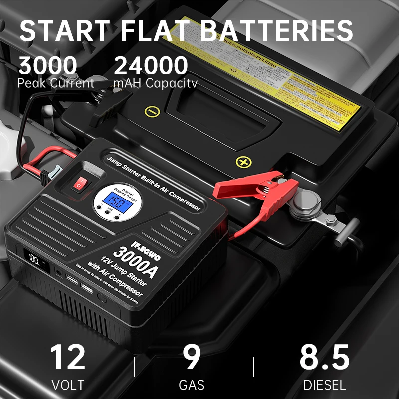 JF.EGWO jump starter portable car battery pack 12V auto battery charger lithium battery booster jumper cable