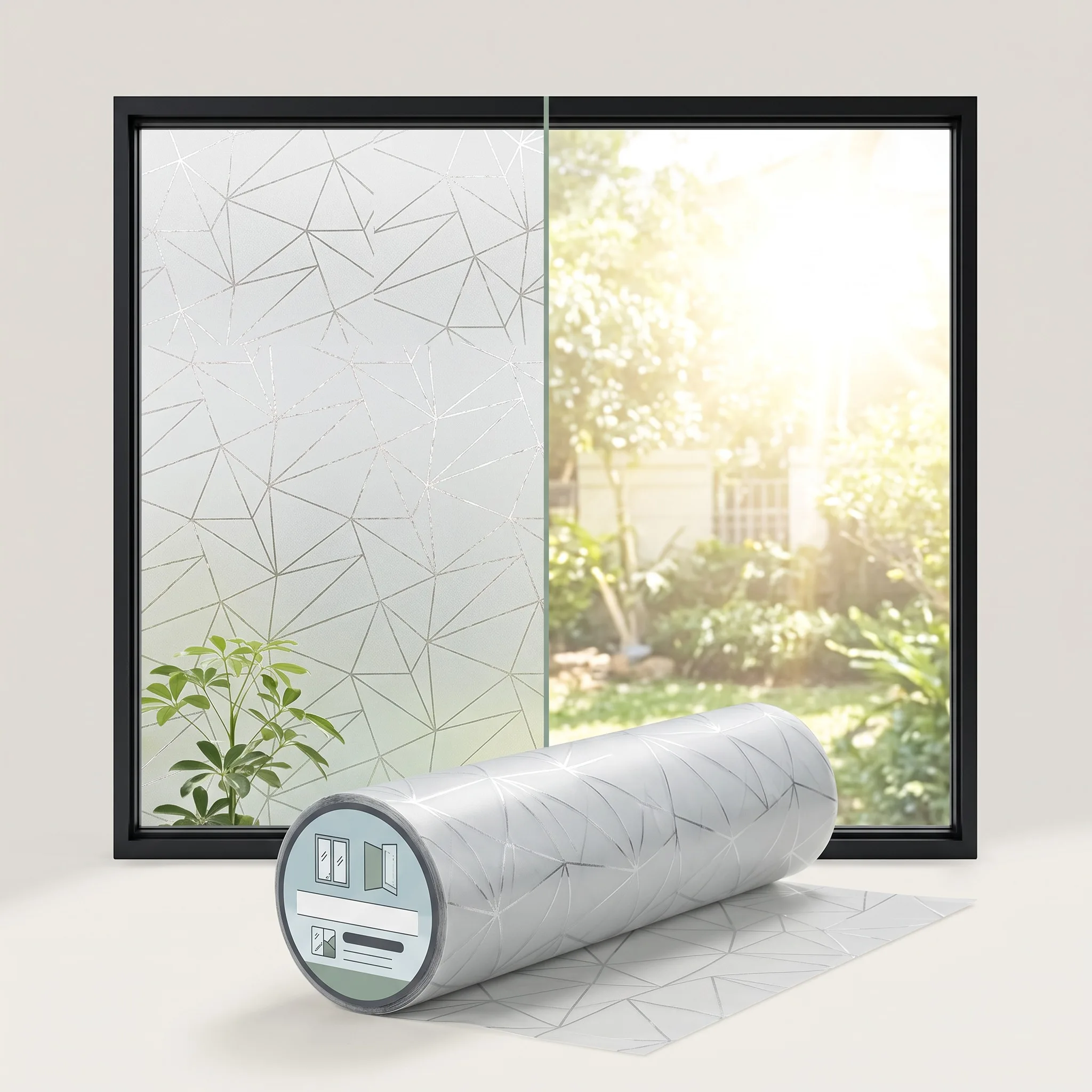 Geometric Window Film Privacy Decorative Frosted Glass Static Cling for Home Bathroom Living Room Glass Door Decor