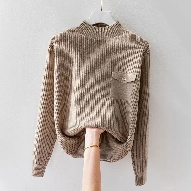 Elegant Solid Basic Knitted Tops Women Turtlneck Sweater Long Sleeve Casual Slim Pullover Korean Fashion Simple Chic Clothes