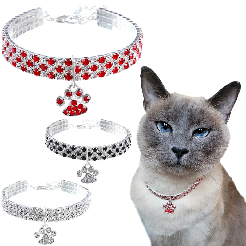 Pet Collar with Diamonds Adjustable Crystal Diamond Elastic Bone Pendant  Cats Dogs Pet Collier Collar Dress Up Dog Accessories