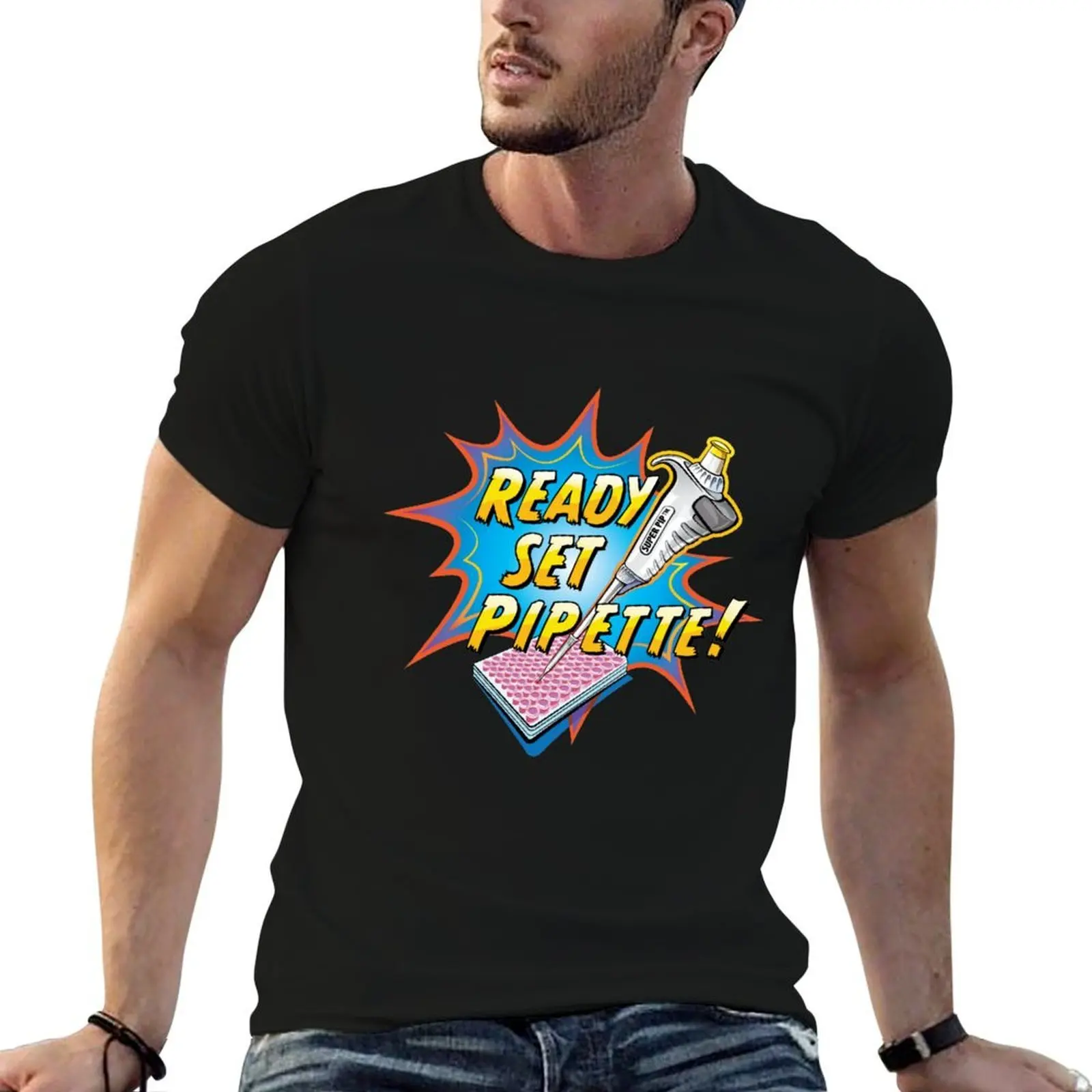 

Ready Set Pipette! Comic Cartoon of micropipette and 96 Well Plate T-Shirt cotton t shirt pack T-Shirt