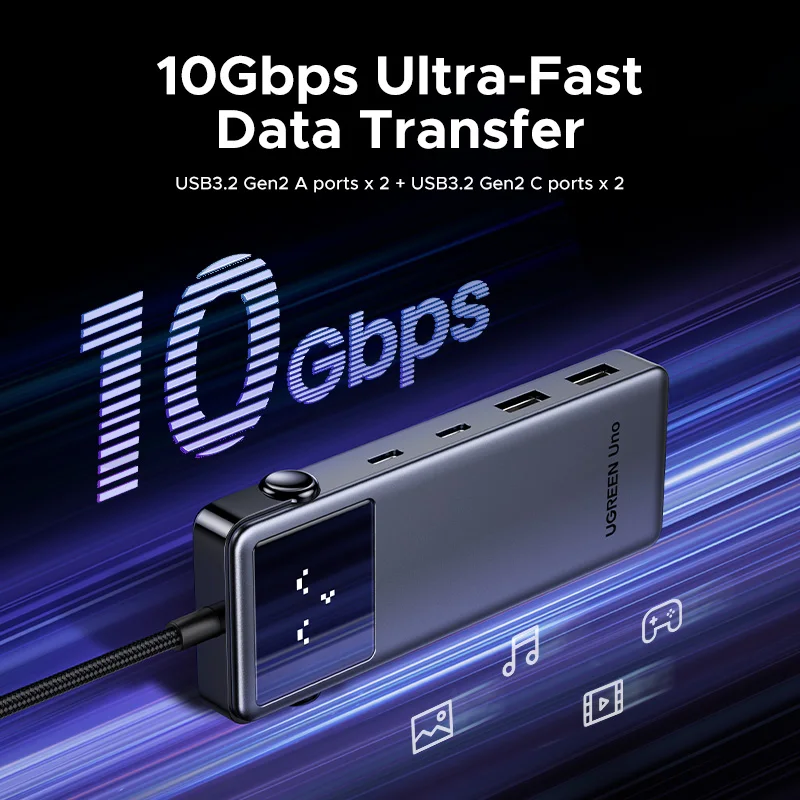 UGREEN USB-C HUB 6-in-1 HDMI 4K60Hz PD100W 10Gbps USB3.2 Gen2 USB-C Splitter for Laptop Macbook Pro Air Expander Docking Station