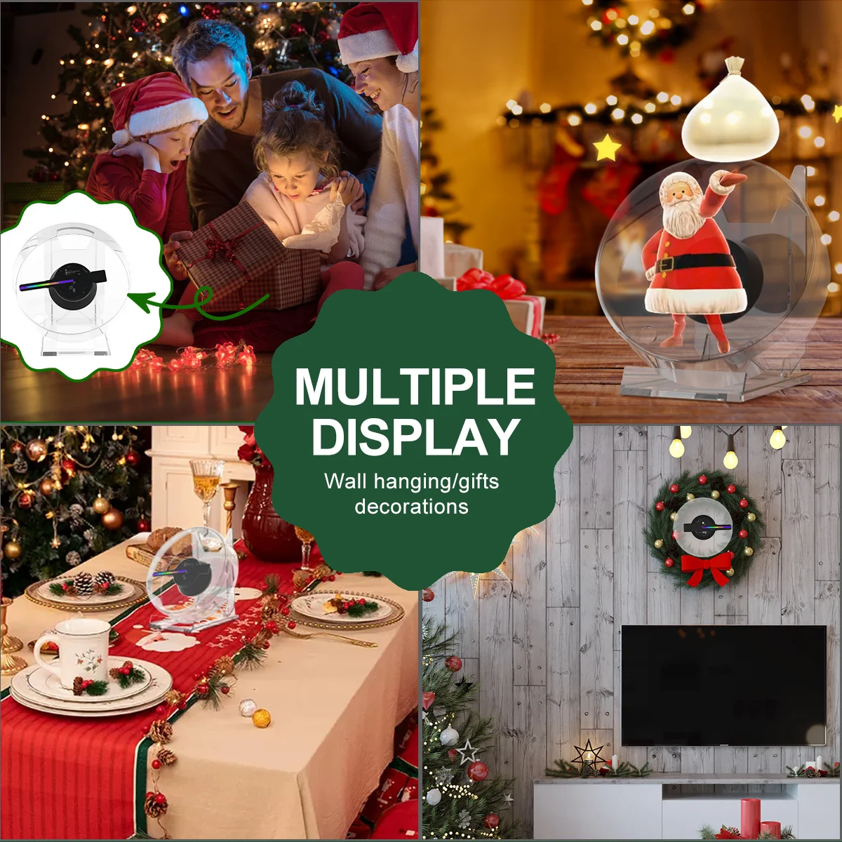 3D Holographic Advertising Lights LED Desktop Model Fan Screen With Audio Playback With Transparent Cover Holographic Fan COOL