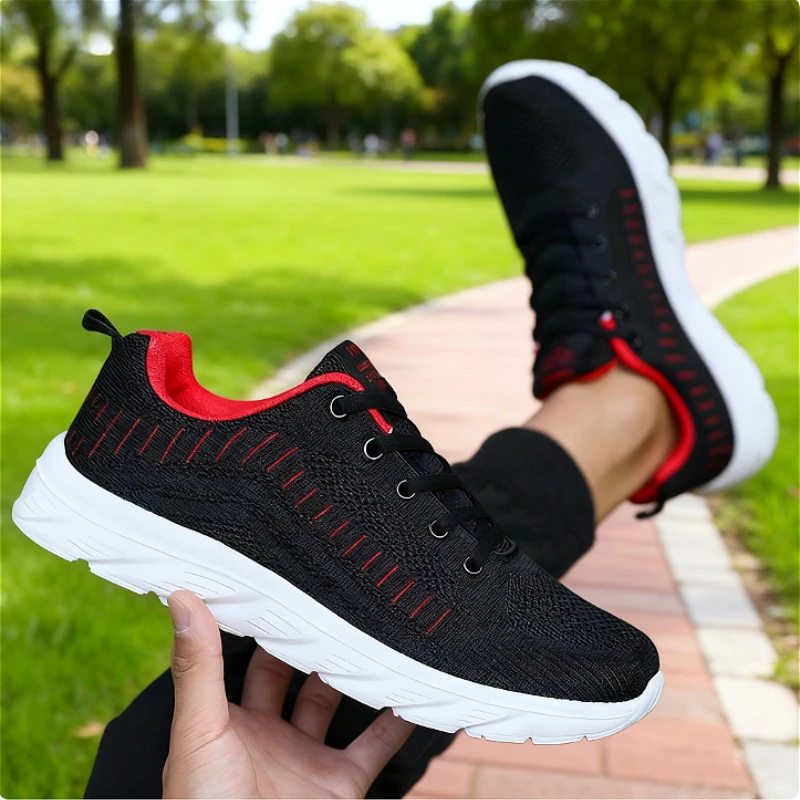 Nowe męskie sneakersy na co dzień z oddychającą dzianinową cholewką, miękką podeszwą, antypoślizgowe buty outdoorowe, wygodne buty do chodzenia i biegania, nowość 2025.