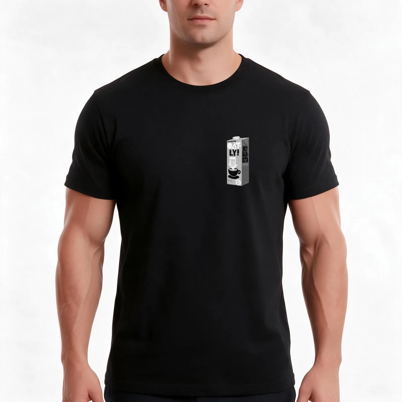 Camiseta vegana con estampado de leche de avena, estilo barista, de algodón, para uso informal en verano, de corte amplio, estilo urbano, con estampado gráfico de estilo vintage, unisex, para hombres y mujeres.