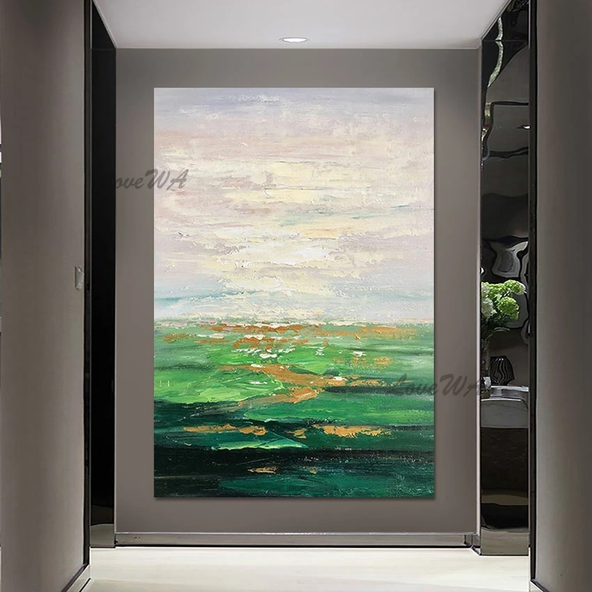 

Simple Abstract Art Meadow Natural Scenery Oil Painting Canvas Picture Frameless White Green Acrylic Wall Poster Hotel Artwork