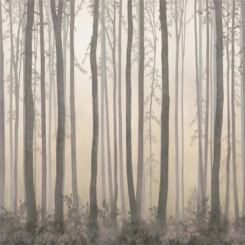 

Индивидуальные обои с изображением скандинавского лесного пейзажа для гостиной, художественные обои для фона, декор для спальни, 3D наклейки на стену