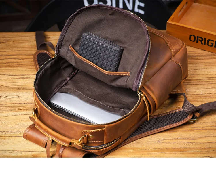 PNDME Vintage Crazy Horse Rindsleder Herrenrucksack mit großem Fassungsvermögen, lässiger Designer-Handtaschenrucksack aus echtem Leder für Damen, Reiserucksack. – Detail 19
