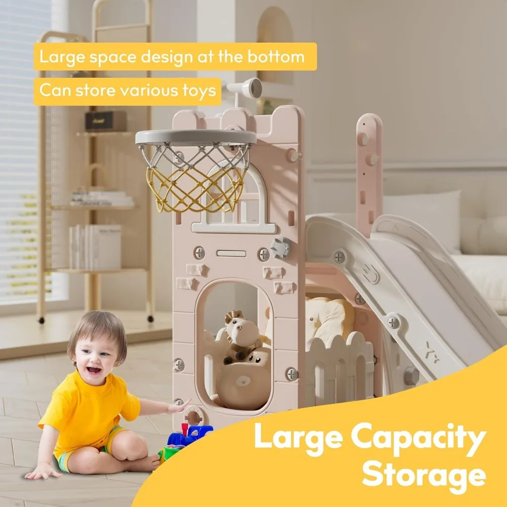 Juego de toboganes para niños: apto para niños en interiores/exteriores con almacenamiento y escalones antideslizantes