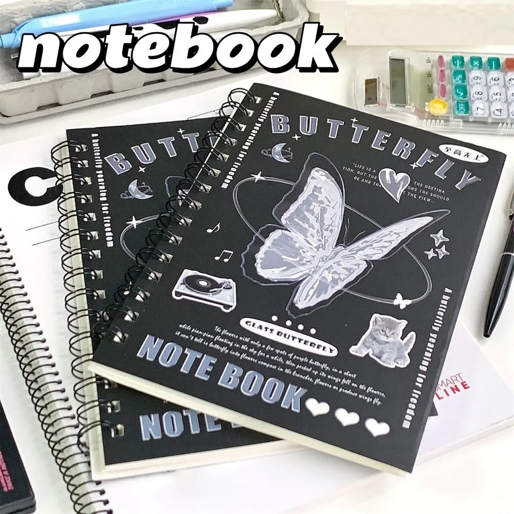 Cuaderno de bobina A5 Retro, libro de registro de aprendizaje de dibujos animados minimalistas, mariposa, papelería para estudiantes, escuela, 50 hojas