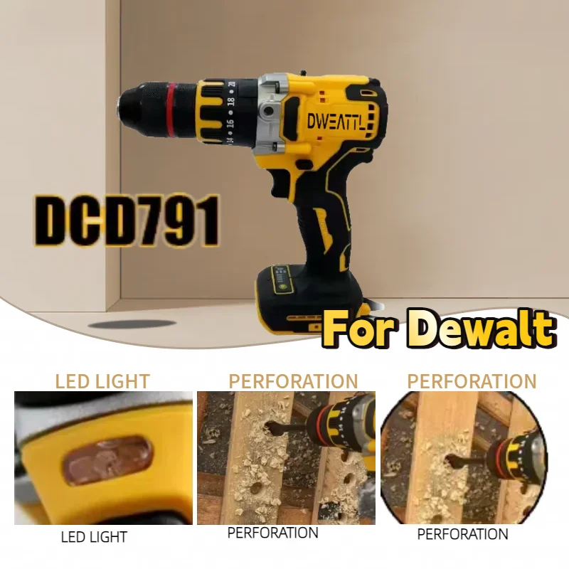 For DEWALT DCD791 Cordless Brushless Motor Drill Screwdriver Multi functional Drive Home Rechargeable Electric Tools Compac