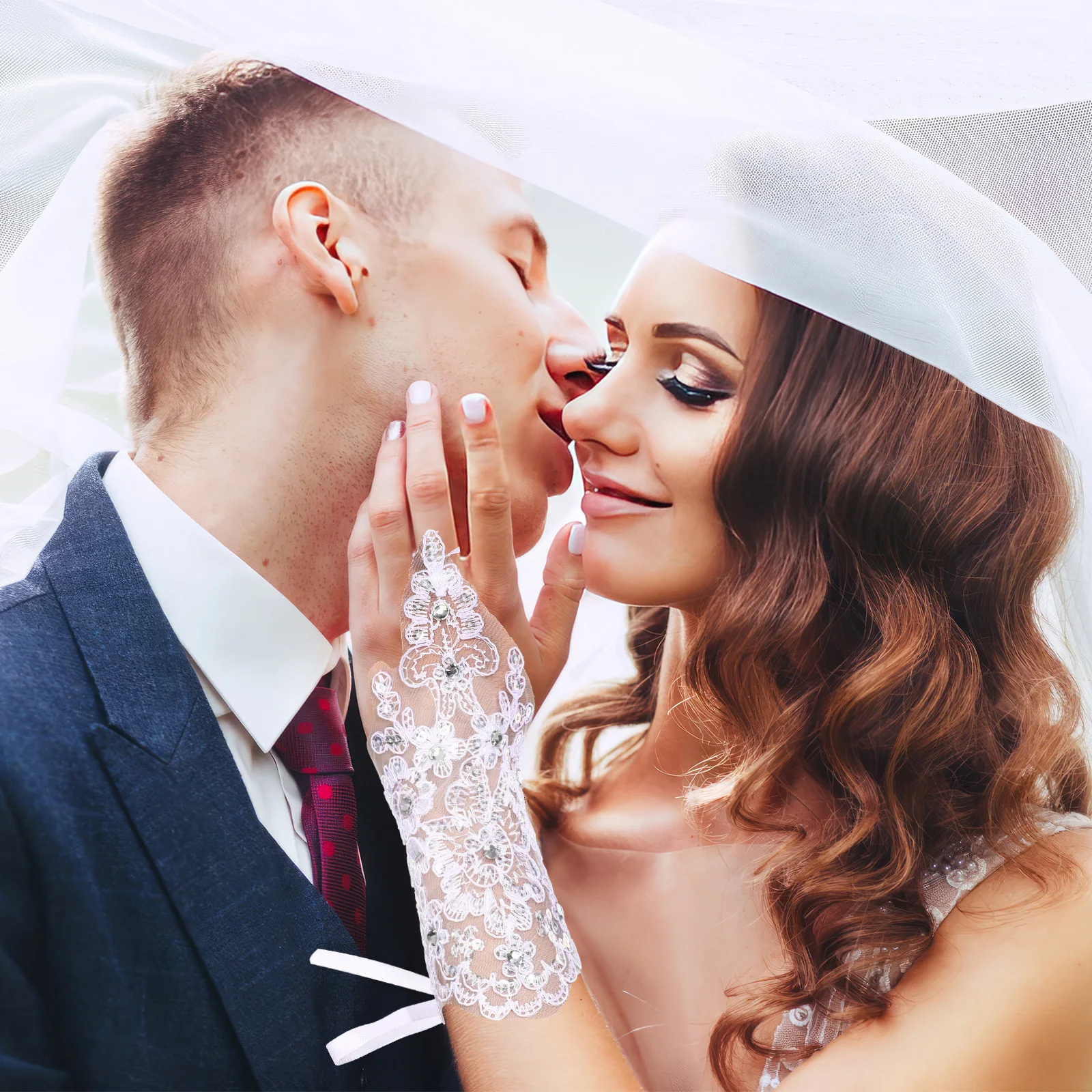 Bruiloftshandschoenen Vingerloos Kant Stage Performance Kostuum Feest Cosplay Speciale gelegenheden Bloem