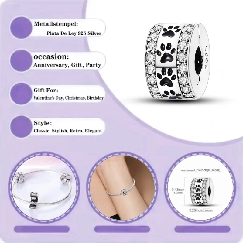 Abalorio de plata 925 con estampado de melón y cuentas de clip fijas, adecuado para pulseras originales, joyería de moda para mujer