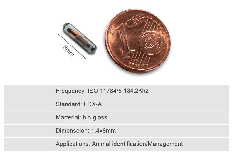 ไมโครชิประบุแท็กแก้ว RFID สำหรับปลา ID Arowana ไมโครชิปฝัง FDX-A 1.4*8มม./2.12*12มม.